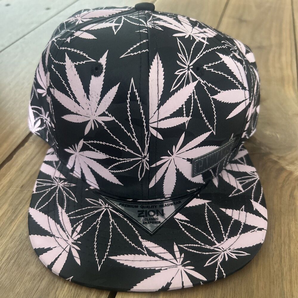 Cannabis Marijuana Weed Pot Leaf Black And Pink Zion Flat Brim